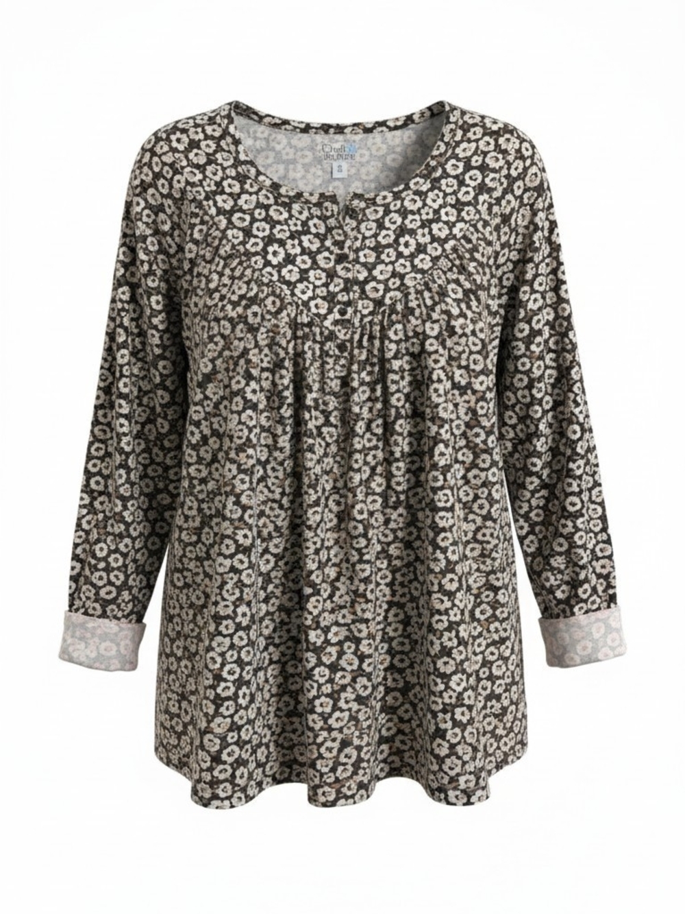 CROFT & BARROW Black and Cream Floral Peasant Tunic